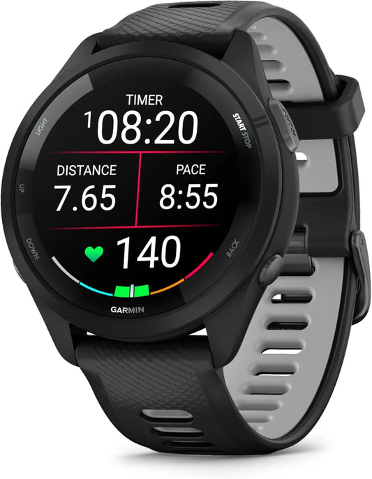 Garmin Forerunner 265 Running Smartwatch, Colorful AMOLED Display, Training Metrics and Recovery Insights, Black and Powder Gray Dabbakhul