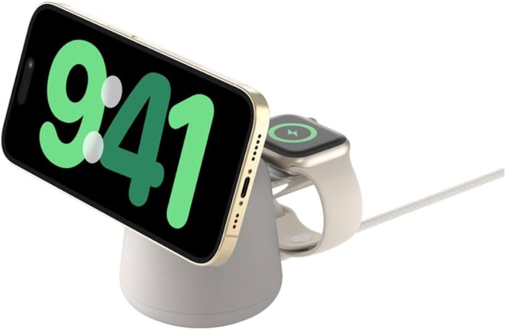 Belkin 2-in-1 Wireless MagSafe 15W Fast Charging Dock | Compatible with iPhone 16, 15, 14, 13, and 12 Series, AirPods, and Other MagSafe Enabled Devices