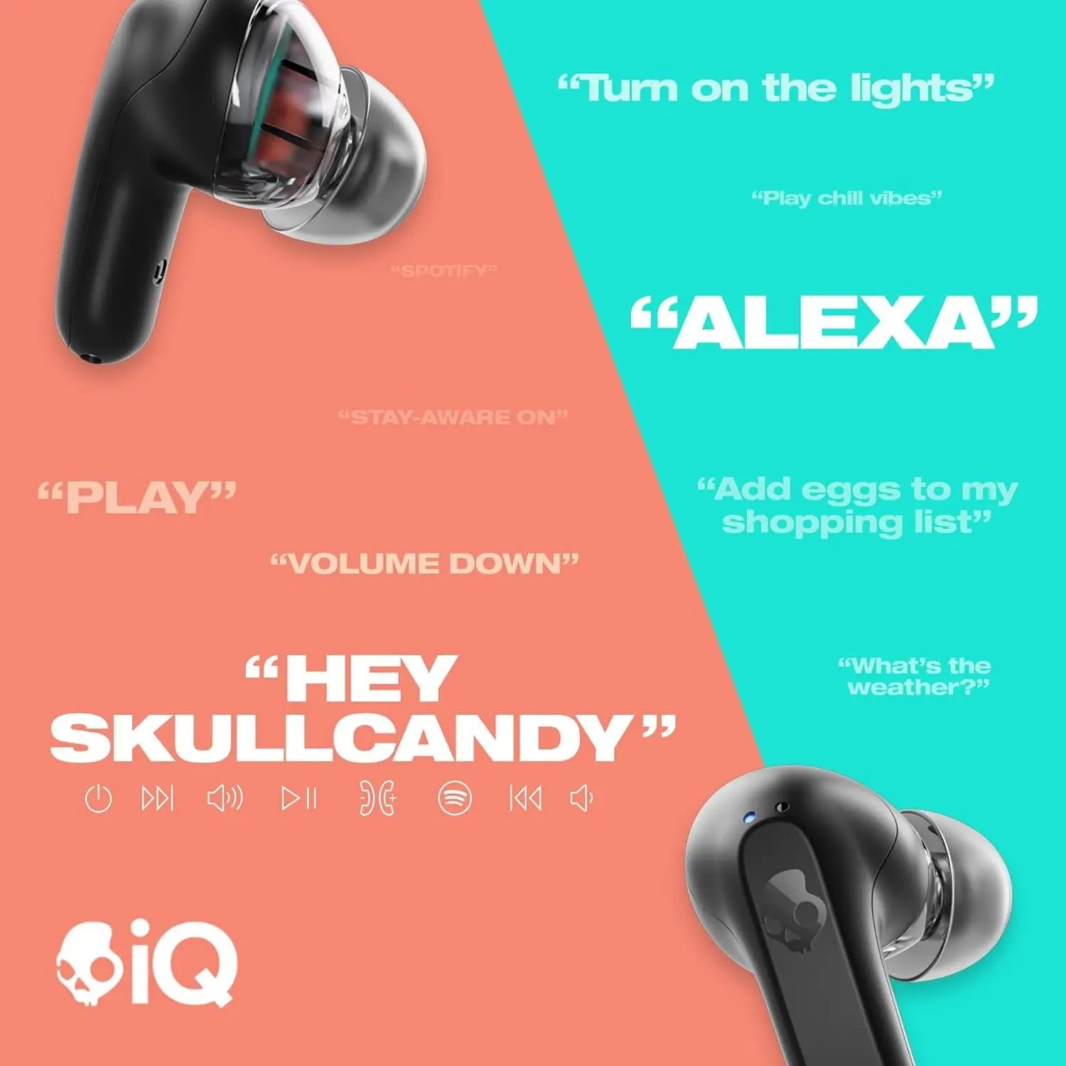 Skullcandy Rail ANC Wireless Earbuds with Mic - Active Noise Cancelling, 97 dB Multipoint Pairing, 27Hr Battery, Skull-iQ App, Tile Tracking Dabbakhul