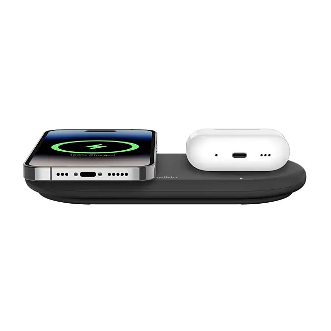 Belkin Magsafe 2-in-1 Wireless Charging Pad Qi2 15W| Additional USB-C Port | Fast Charging Station for iPhone 17 ,16, 15, & 14 Series, AirPods, and More | White