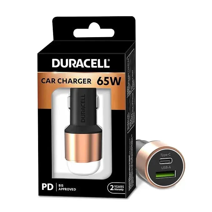 Duracell 65W Fast Car Charger Adapter with Dual Output. Quick Charge, Type C PD 45W & Qualcomm Certified 3.0 20W, Compatible for iPhone, All Smartphones, Tablets & More (Copper & Black) Dabbakhul