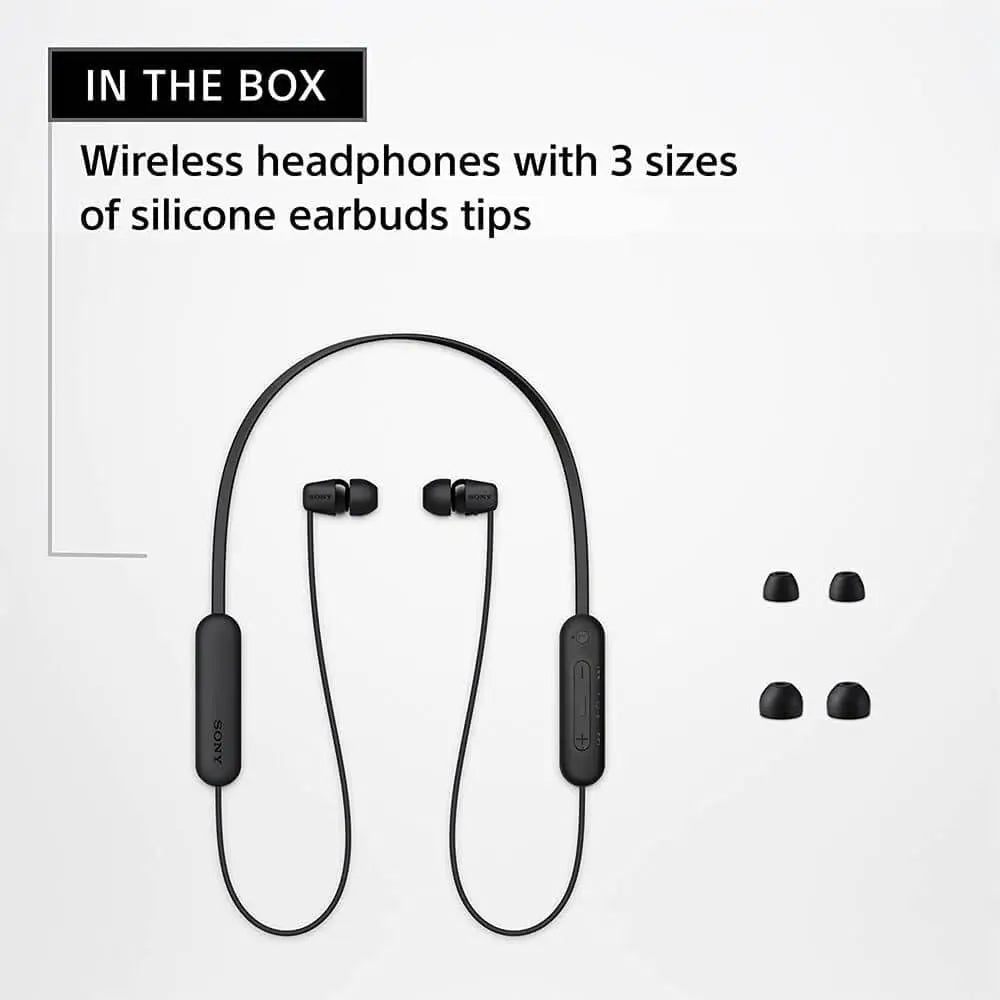 Sony WI-C100 Wireless Headphones with Customizable Equalizer for Deep Bass & 25 Hrs Battery, DSEE-Upscale, Splash Proof, 360RA, Fast Pair, in-Ear Bluetooth Headset with mic for Phone Calls Dabbakhul
