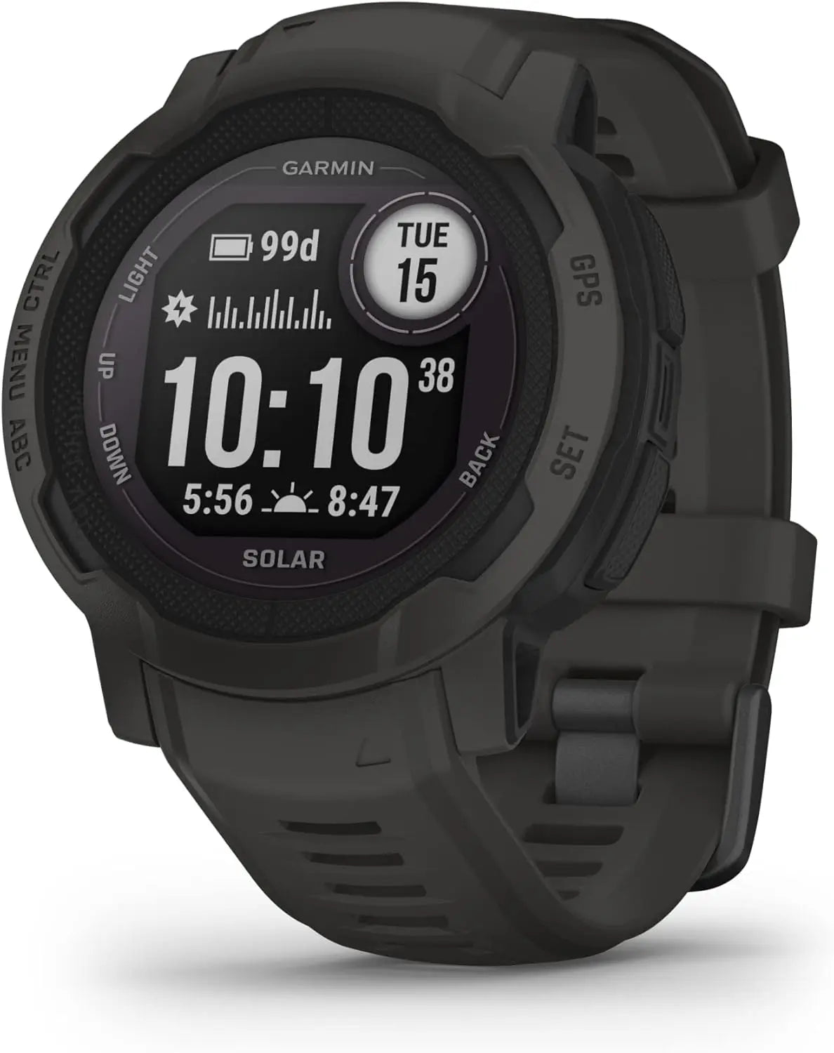 Garmin Instinct 2 Solar, Smaller-Sized Rugged Outdoor Watch with GPS, with Solar Charging Capabilities, Built for All Elements, Multi-GNSS Support, Tracback Routing and More, Graphite Dabbakhul