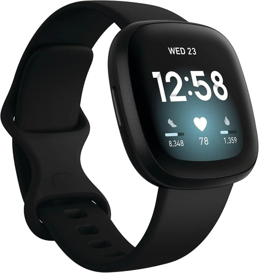 Fitbit Versa 3 Health & Fitness Smartwatch with GPS, 24/7 Heart Rate, Alexa Built-in, 6+ Days Battery, Midnight Blue/Gold, One Size (S & L Bands Included) Dabbakhul