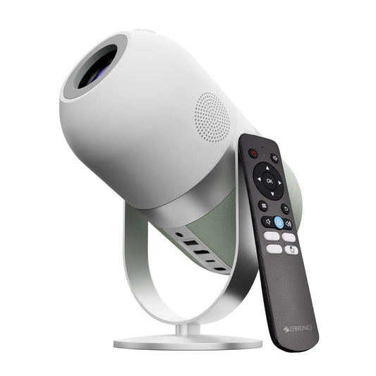 ZEBRONICS PIXAPLAY 54, Smart LED Projector, 3800 Lumens, 1080p Support, Upto 140" Screen Size, Quad Core Processor, Auto Keystone Adaptation, Bluetooth, WiFi, HDMI, USB, AUX, APP Support, Miracast Dabbakhul