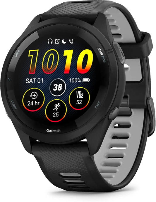Garmin Forerunner 265 Running Smartwatch, Colorful AMOLED Display, Training Metrics and Recovery Insights, Black and Powder Gray Dabbakhul