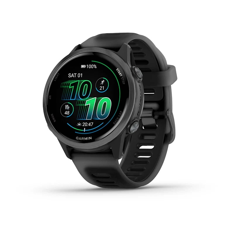 Garmin® Forerunner® 570, 42mm, Advanced GPS Running and Triathlon Smartwatch, AMOLED Display, Training and Recovery Features, Slate Gray Aluminum with Translucent Black/Black Band - Unboxed