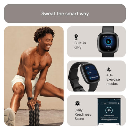 Fitbit Versa 4 Fitness Smartwatch with Daily Readiness, GPS, 24/7 Heart Rate, 40+ Exercise Modes, Sleep Tracking and more, One Size (S & L Bands Included) Dabbakhul