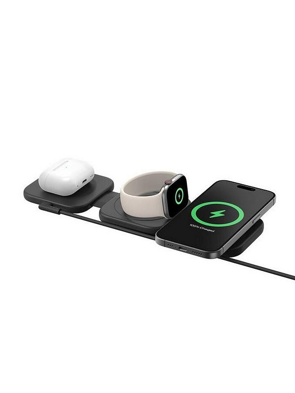 Belkin Magsafe Charger Compatible 3-in-1 Magnetic Charging Travel Pad 15W-Boostcharge Pro Foldable Qi2-Certified Wireless Charger, for iPhone 16 Series,Apple Watch,Airpods