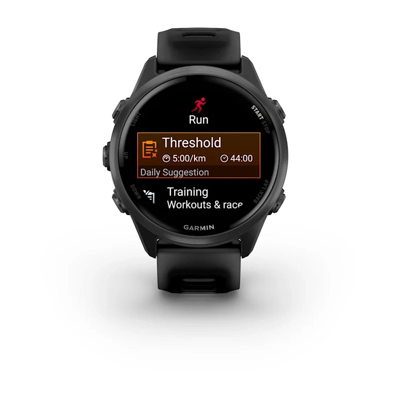 Garmin® Forerunner® 570, 42mm, Advanced GPS Running and Triathlon Smartwatch, AMOLED Display, Training and Recovery Features, Slate Gray Aluminum with Translucent Black/Black Band - Unboxed