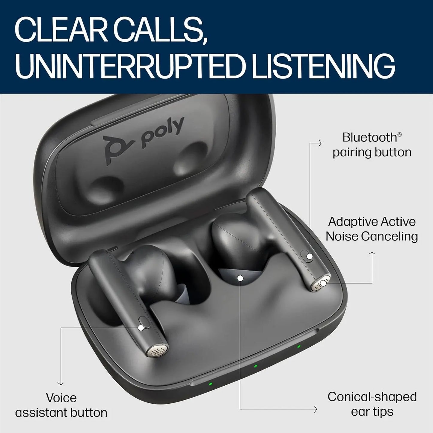 Poly Voyager Free 60 True Wireless Earbuds, in-Ear w/Noise-canceling mic, ANC, Black Dabbakhul