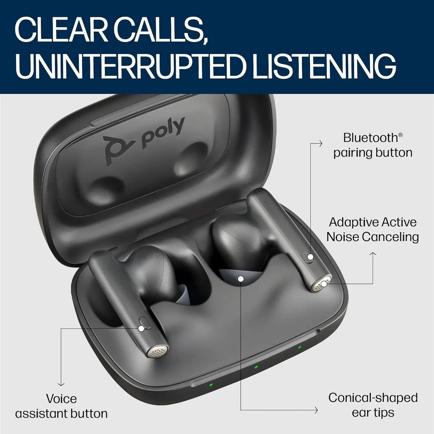 Poly Voyager Free 60 True Wireless Earbuds, in-Ear w/Noise-canceling mic, ANC, Black Dabbakhul