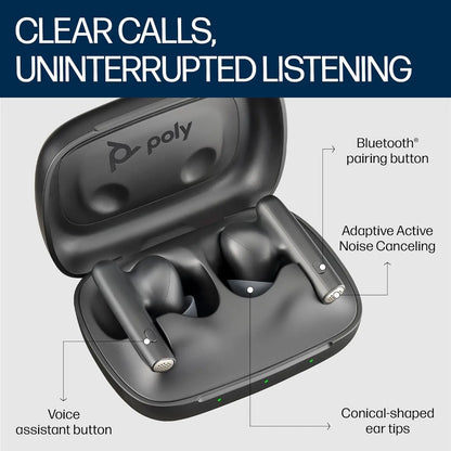 Poly Voyager Free 60 True Wireless Earbuds, in-Ear w/Noise-canceling mic, ANC, Black Dabbakhul