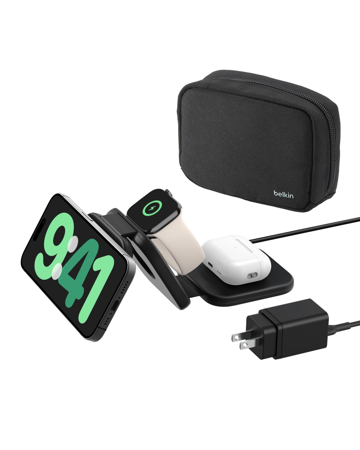 Belkin Magsafe Charger Compatible 3-in-1 Magnetic Charging Travel Pad 15W-Boostcharge Pro Foldable Qi2-Certified Wireless Charger, for iPhone 16 Series,Apple Watch,Airpods