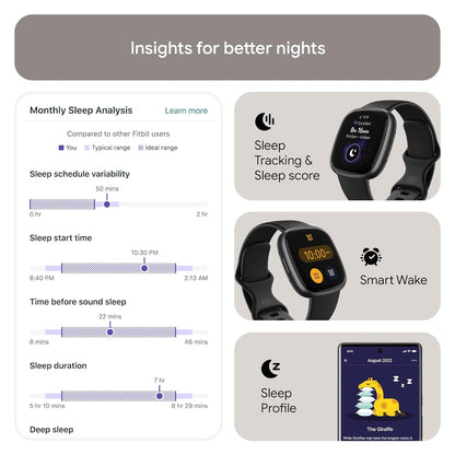 Fitbit Versa 4 Fitness Smartwatch with Daily Readiness, GPS, 24/7 Heart Rate, 40+ Exercise Modes, Sleep Tracking and more, One Size (S & L Bands Included) Dabbakhul