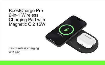 Belkin Magsafe 2-in-1 Wireless Charging Pad Qi2 15W| Additional USB-C Port | Fast Charging Station for iPhone 17 ,16, 15, & 14 Series, AirPods, and More | White