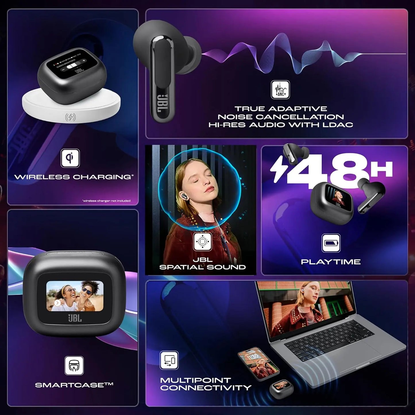 JBL New Launch Live Beam 3, Hi-Res Audio True ANC TWS, Smart Case with Touch Display Dabbakhul