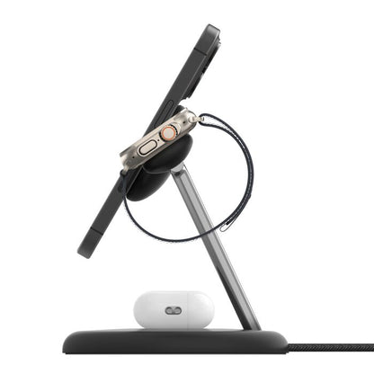 Belkin MagSafe 3-in-1 Qi2 Wireless Charger Stand 15W | Fast Charging iPhone Charger for iPhone 16, 15, 14 & 13 Series, AirPods, & Apple Watch | 36W Charger Included | Black - Unboxed