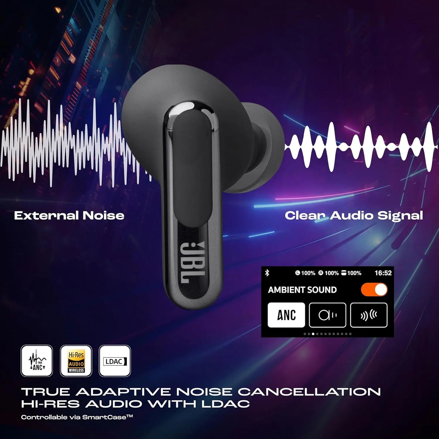 JBL New Launch Live Beam 3, Hi-Res Audio True ANC TWS, Smart Case with Touch Display Dabbakhul