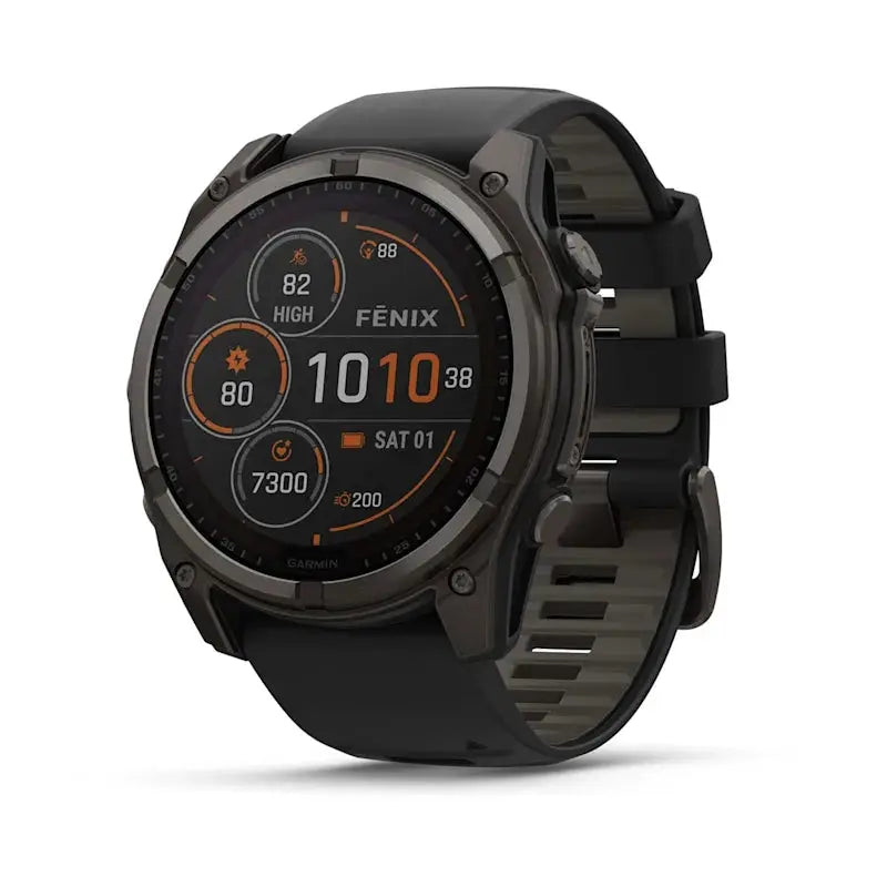 Garmin fēnix® 8 – 47 mm, Solar, AMOLED, Sapphire, Premium Multisport GPS Smartwatch, Long-Lasting Battery Life, Dive-Rated, Built-in LED Flashlight, Carbon Gray DLC Titanium with Pebble Gray Band Dabbakhul