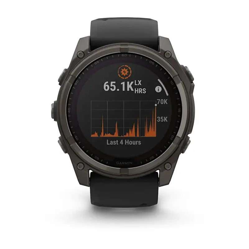 Garmin fēnix® 8 – 47 mm, Solar, AMOLED, Sapphire, Premium Multisport GPS Smartwatch, Long-Lasting Battery Life, Dive-Rated, Built-in LED Flashlight, Carbon Gray DLC Titanium with Pebble Gray Band Dabbakhul