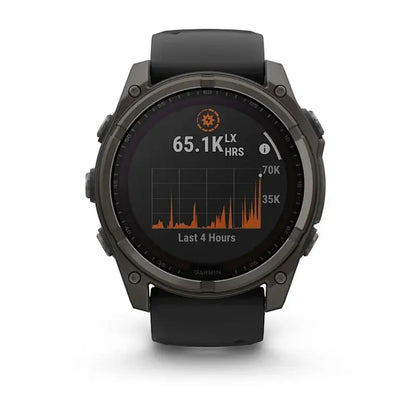 Garmin fēnix® 8 – 47 mm, Solar, AMOLED, Sapphire, Premium Multisport GPS Smartwatch, Long-Lasting Battery Life, Dive-Rated, Built-in LED Flashlight, Carbon Gray DLC Titanium with Pebble Gray Band Dabbakhul