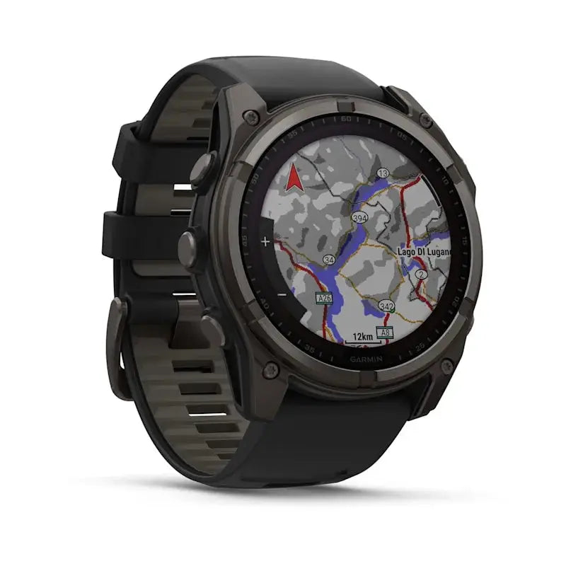 Garmin fēnix® 8 – 47 mm, Solar, AMOLED, Sapphire, Premium Multisport GPS Smartwatch, Long-Lasting Battery Life, Dive-Rated, Built-in LED Flashlight, Carbon Gray DLC Titanium with Pebble Gray Band Dabbakhul