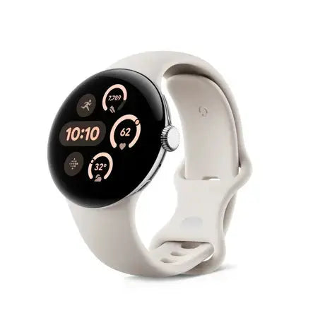 Google Pixel Watch 3 (45 mm), AMOLED LTPO display, Advanced motion sensing Smartwatch (Porcelain Strap, Free Size Dabbakhul