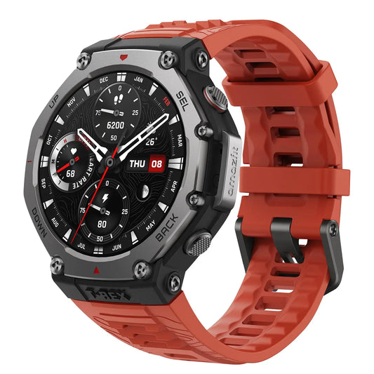Amazfit T-Rex 3 Outdoor Rugged Military 48mm Smart Watch, Built in GPS, 27 Days Battery Life, Offline Maps, 2000 Nits Brightness, 10 ATM Water Resistance, AI Coach, for iOS & Android (Lava Red) Dabbakhul