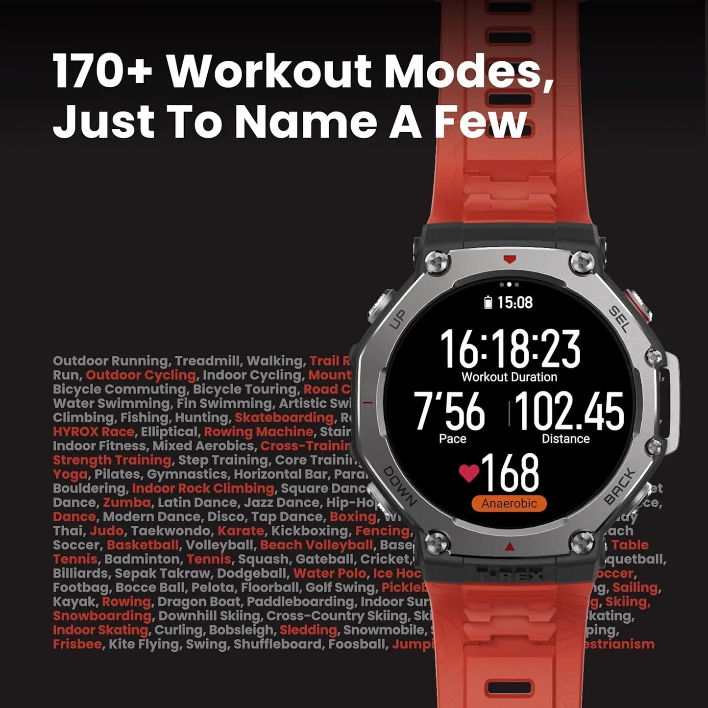 Amazfit T-Rex 3 Outdoor Rugged Military 48mm Smart Watch, Built in GPS, 27 Days Battery Life, Offline Maps, 2000 Nits Brightness, 10 ATM Water Resistance, AI Coach, for iOS & Android (Lava Red) Dabbakhul