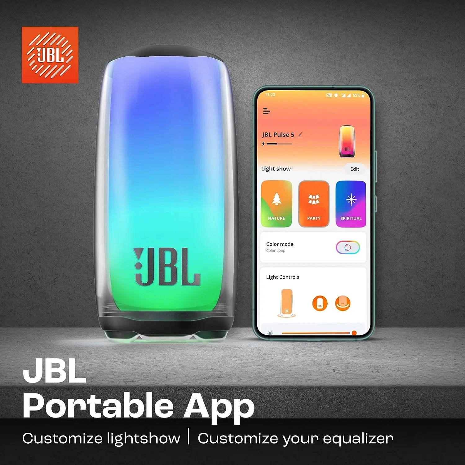 JBL Pulse 5, Wireless Portable Bluetooth Speaker, 40 Watt, Customized 360° Lightshow Portable App, Pro Sound, Deep Bass, 12 Hours Playtime, PartyBoost, IP67 Waterproof & Dustproof Dabbakhul