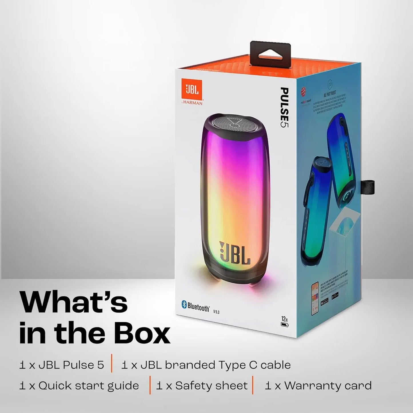 JBL Pulse 5, Wireless Portable Bluetooth Speaker, 40 Watt, Customized 360° Lightshow Portable App, Pro Sound, Deep Bass, 12 Hours Playtime, PartyBoost, IP67 Waterproof & Dustproof Dabbakhul