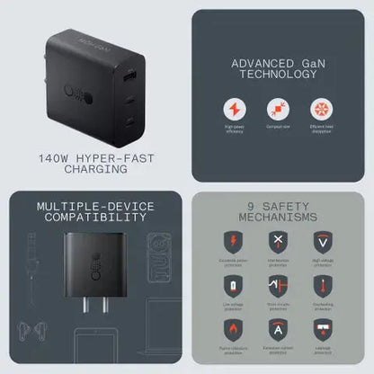 CMF by Nothing 140 W Power GaN 5 A 3 Port Mobile Charger with Detachable Cable (Dark Grey, Cable Included) Dabbakhul