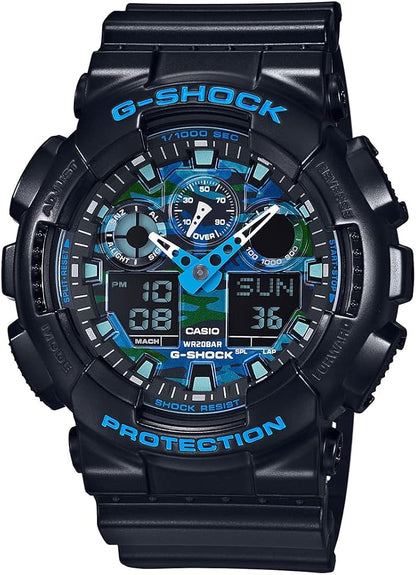 Casio G-Shock GA-100CB-1ADR Black & Blue Camouflage Analog-Digital Dial Black Resin Strap Men's Watch Shock And 200M Water Resistant G625