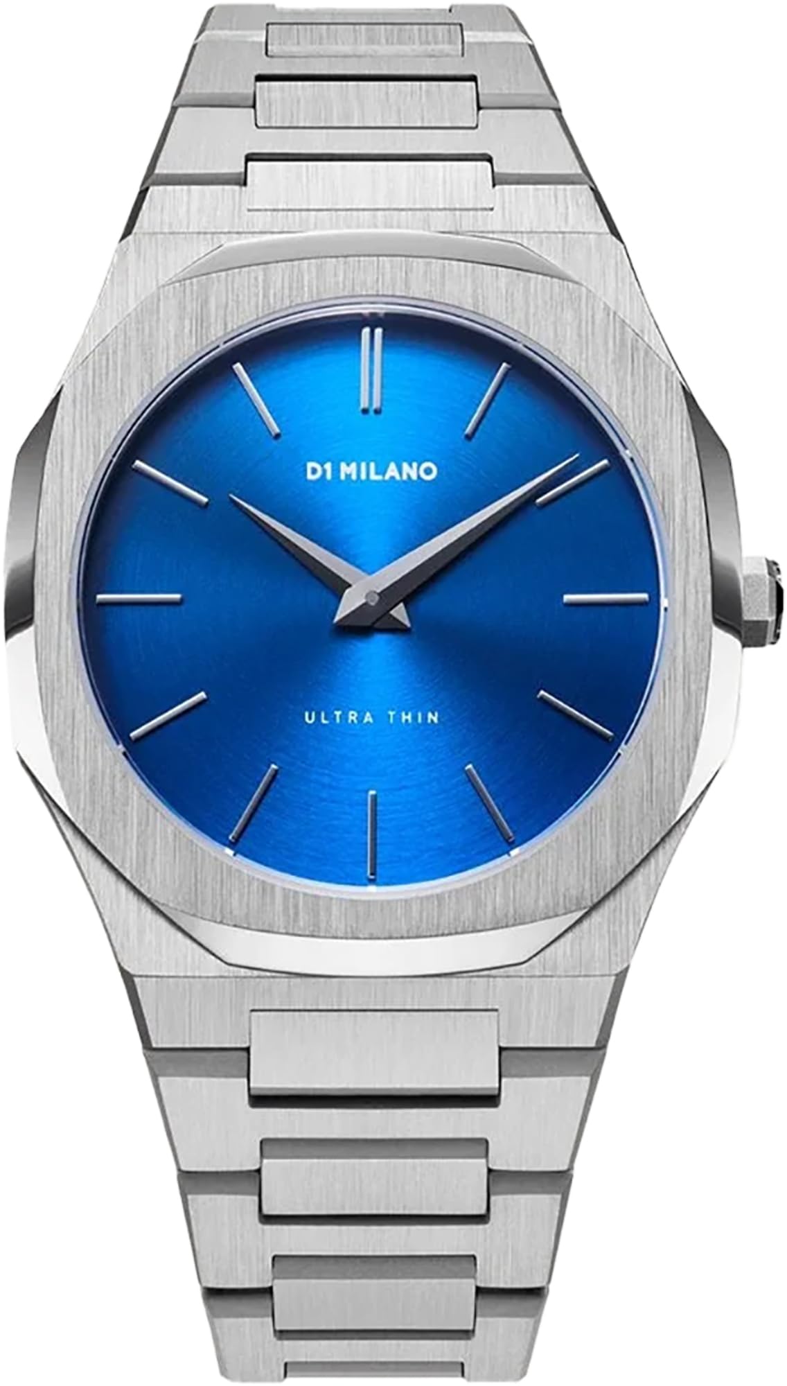 D1 Milano Ultra Thin Unisex Luxury Watch, Stainless Steel Case, Quartz Movement, Stainless Steel Strap, 50M Water Resistant Timepiece, Blue Dial